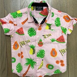 Tiny Whales Pink Tropical Fruit Button-Down Shirt for Kids